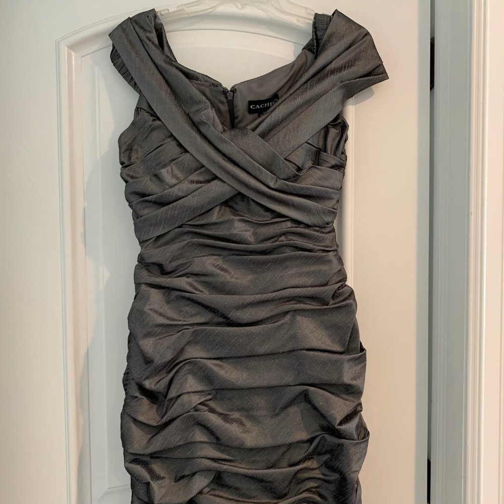 Cachet Grey Off the Shoulder Dress